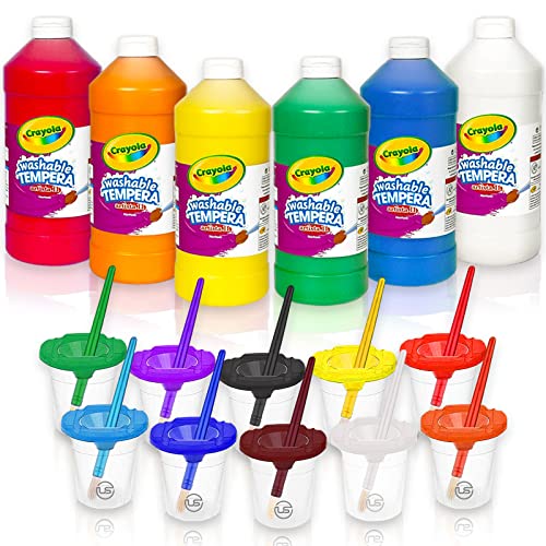 Kids Painting Set, Washable Paint for Kids with Painting Cups, Tempera Paint Set with Toddler Paintbrushes, Classroom Paints 16 oz Ea. Toddler Bulk Paints Supplies, Gifting Bundle - color: Paint with Paint Cups