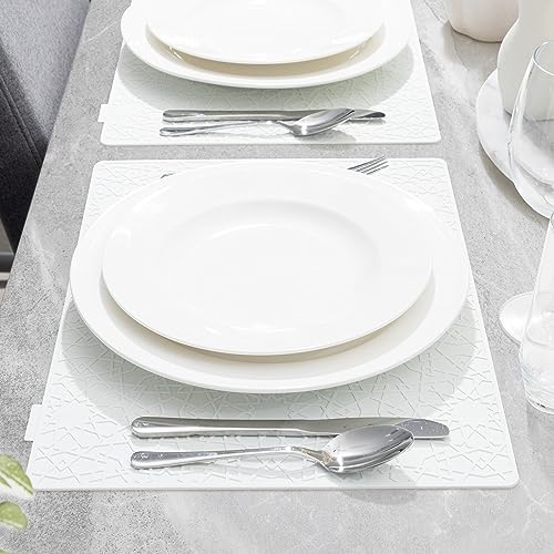 Modern Silicone Placemat Set of 2- Table Protector for Dining Room Table, Kitchen, Craft Mat- Non-Toxic, Anti-Slip, Dishwasher Safe, BPA Free, Heat Resistant - (White) - color: White