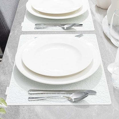 Modern Silicone Placemat Set of 2- Table Protector for Dining Room Table, Kitchen, Craft Mat- Non-Toxic, Anti-Slip, Dishwasher Safe, BPA Free, Heat Resistant - (White) - color: White