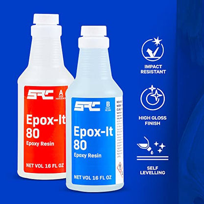 SPRESIN Epox-It 80 Clear Epoxy Resin Kit 32 Oz (16 Oz Part A + 16 Oz Part B) for Beginners and Experts, Coating, Bar Top, Countertop, Tabletop- Crystal Clear Formula for Jewelry Art, Laminating - size: 32 oz