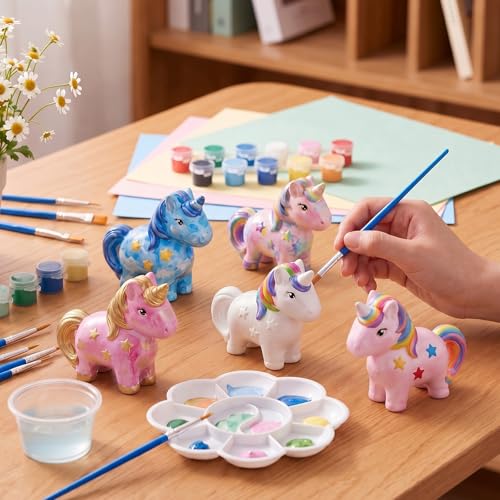 Ferrochef 12 Pack Paint Your Own Ceramic Unicorn DIY Craft Kits Unpainted Ceramic Unicorn Bisque 3D Paintable Animal Figurines Art DIY Party Favors for Home, Classroom Birthday Parties - style: Unicorn