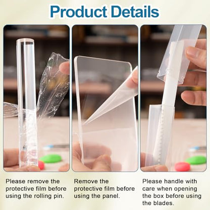 Amrules Clay Tools Kit, 12 PCS Polymer Clay Cutter Tools, Rectangle Shape Acrylic Press Board and Roller Pin Supplies Suitable for Shaping, Carving, Pottery Craft and DIY Projects - color: Clear-Board-12Pcs