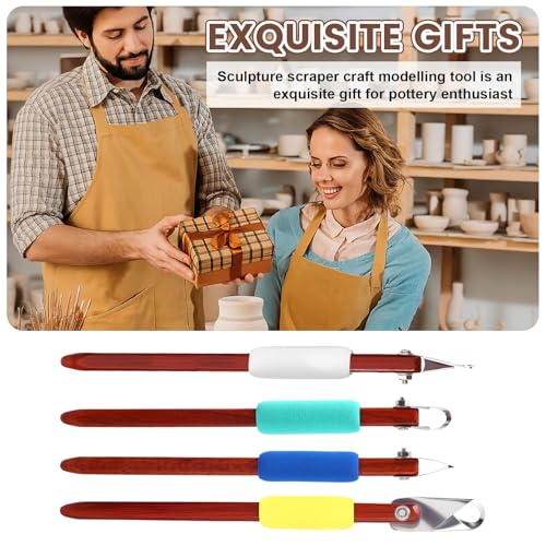 Lanties 4 Pcs Pottery Carving Tool Set Sculpture Scraper Craft Modelling Tools Red Pear Wood Texture Handle with Stainless Steel Blade for Clay Carving, Ceramic Sculpting, Graffito (Classic Color) - color: Classic Color