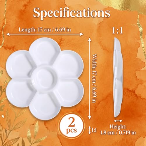2 Pack White Watercolor Palette, 7 Well Plastic Paint Palette Tray 6.7 Inch Round Watercolor Painting Tray Non-Stick Professional Artist-Grade Mixing Palette for Gouache, Oil, Art Supplies