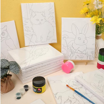 Zhanmai 72 Pcs 12 Sets Sip and Paint Kit Pre Drawn Canvas for Painting 8" x 10" Paint Party Canvas Painting Pre Printed Canvases for Party Favor DIY Virtual Adult's Date Night(Animals) - style: Animals