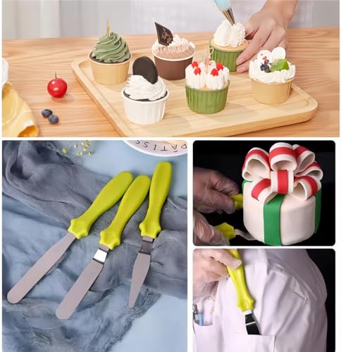 Cake Cream Spatulas, 3 Pieces of Cake Angled Spatula with Stainless Steel, Professional Cake Decorating, Pastry & Baking, Icing Frosting Cream Chocolate Cake Spatula (3 Pcs Green) - color: 3 Pcs Green