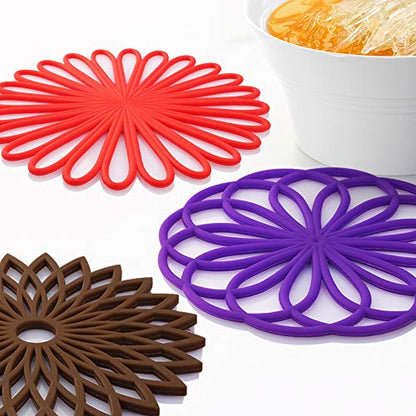 ME.FAN Silicone Trivet Mat - Kitchen Hot Pads for Pots & Dish - Insulated Teapot Trivet - Flexible, Durable, Non-Slip Large Coasters 3 Set Deep Purple - color: 3set-dark Purple
