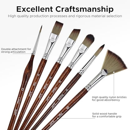 Bougimal 33 Pcs Paint Brush Set, Artist Paint Brushes for Acrylic Painting, Oil, Watercolor, Gouache, with Flat Round Filbert Fan Angle Detail Brush, Suitable for Artists and Beginners (Tawny) - color: Tawny