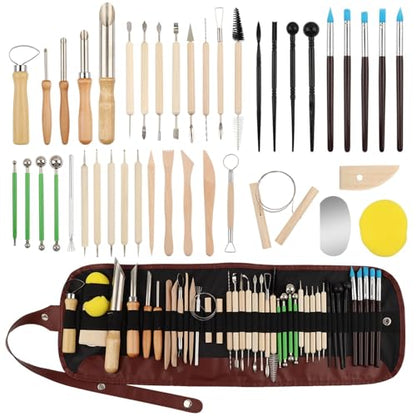 42Pcs Clay Sculpting Tools Kit, Professional Polymer & Air Dry Clay Tools for Carving, Modeling, Shaping, Ceramics, with Wooden Handle