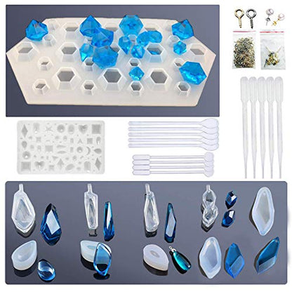 Seasonsky Silicone Resin Kits Assorted Style, 12 PCS Jewelry Casting Molud, 15 PCS Making Tools, Stud Earring and Eye Screw Pins for Jewelry Craft Making