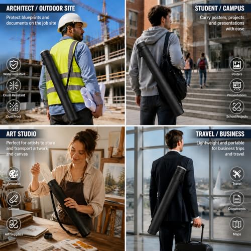 Henoyso 6 Pcs Extendable Poster Tubes Bulk with Strap Blueprint Holder & Carrying Case for Maps, Documents, Artworks, Banners (L) - size: L