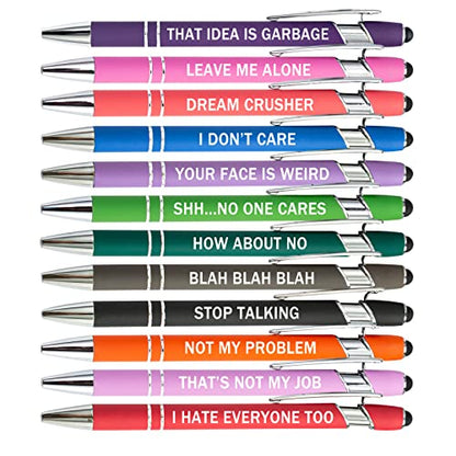 PASISIBICK 12 Pieces Funny Sarcastic Ballpoint Pens, Office Snarky Touch Screen Stylus Pen Encouraging, Black Ink (12 Color,Negative) - color: 12 Color,Negative