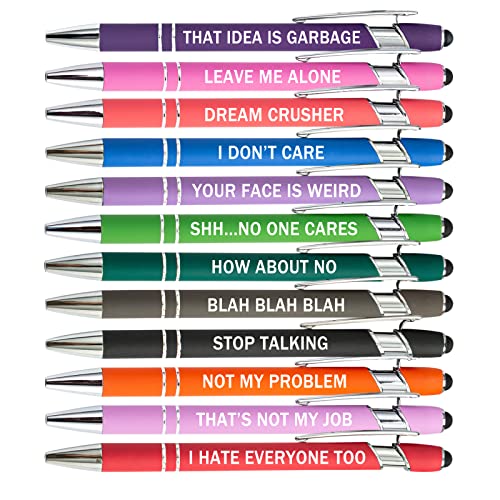 PASISIBICK 12 Pieces Funny Sarcastic Ballpoint Pens, Office Snarky Touch Screen Stylus Pen Encouraging, Black Ink (12 Color,Negative) - color: 12 Color,Negative