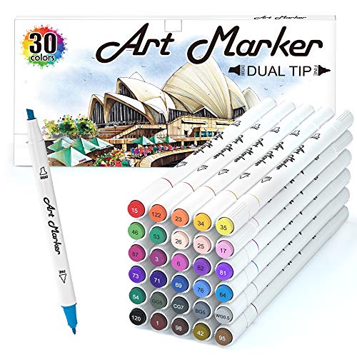 Lelix 30 Colors Art Markers, Dual Tip Permanent Marker Pens Highlighters Perfect for Kids Adults Artist Drawing Sketching Card Making & Coloring Books - color: 30 Colors