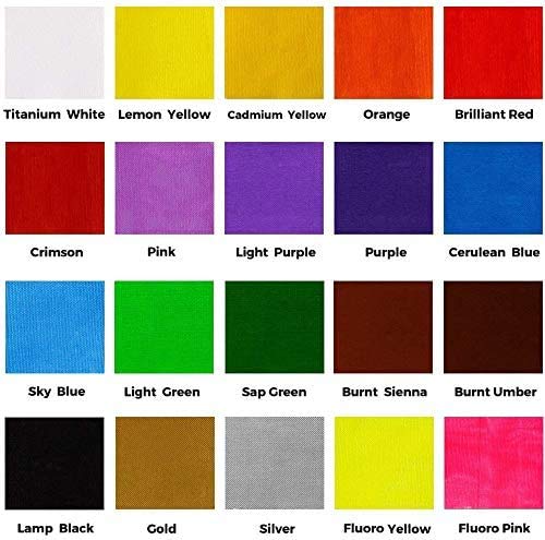 Mont Marte Signature Fabric Paint, 20pc x 0.7oz (20ml), Suitable for DIY Fashion and Homewares - color: 20 colors
