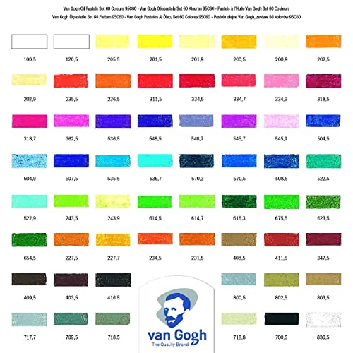 Van Gogh Oil Pastel, Round Full Stick, 60-Piece Set | Artist-Grade Oil Pastel Set for Creative Artwork, Rich Colors and Vibrant Pigments, Soft Texture for Smooth Blending - style: 60-Piece Set, General Selection