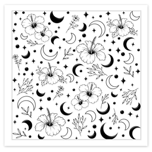 CHGCRAFT Flowers and Moon Polymer Clay Texture Sheets Leaves Seamless Pattern Silicone Texture Stamp Clay Texture Mat Modeling Pattern Pad Sheets for Jewelry and Earrings Tools, 5.5x5.5 inch - style: Flowers and Moon