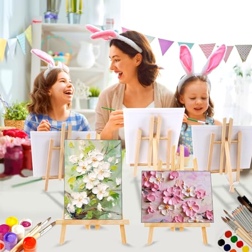 144 PCS Professional Painting Set, 12 PCS Wood Easels,12 Packs of 120 Brushes with Nylon Brush Head and 12 PCS Palettes, Painting Supplies kit for Kids & Adults Party. - style: 144Pcs(12 Sets)