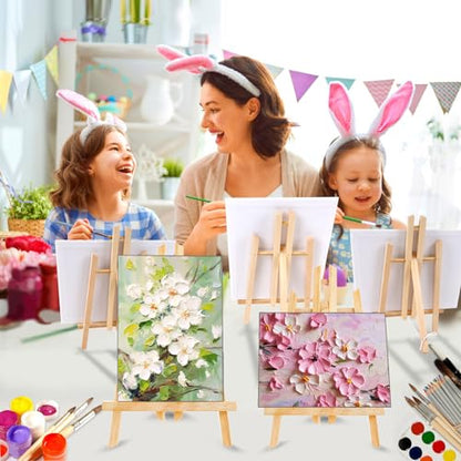 144 PCS Professional Painting Set, 12 PCS Wood Easels,12 Packs of 120 Brushes with Nylon Brush Head and 12 PCS Palettes, Painting Supplies kit for Kids & Adults Party. - style: 144Pcs(12 Sets)