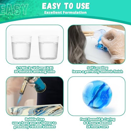 Resin Epoxy, KHKD RESIN 1 Gallon Epoxy Resin Kit- 2 Part Crystal Clear Resina Epoxica - High Gloss Odorless, UV & Impact Resistance Food Grade Epoxy Perfect for DIY Crafts, Jewelry, Art Coating - size: B-1 Gallon