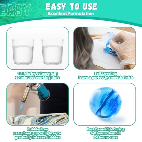 Crystal Clear Epoxy Resin Kit - 2 Gallon Resina Epoxica - Self-Leveling, Low Odor, No Bubble, 1:1 Ratio Food Safe Resin & Hardener Kit for Tabletop Art Coating Casting Craft Candlestick - size: 2 Gallon