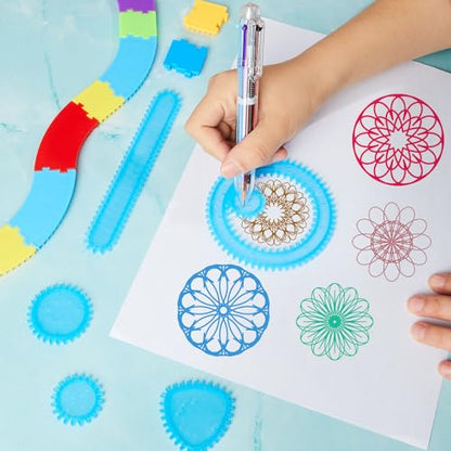Chivao Spiral Art Kit Circle Stencils Drawing Tool Gear Geometric Ruler Circle Template Drawing Kit Plastic Spiral Curve Stencils with Pens Paper for Back to School Gifts DIY Crafts Sketch(Stylish) - style: Stylish