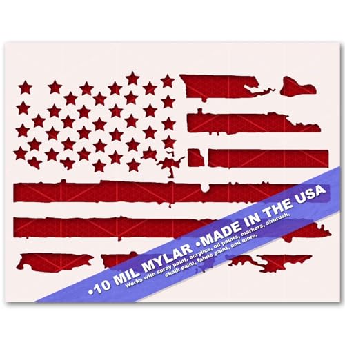 Lazy Stencils Distressed American Flag Stencil Reusable 10 Mil Mylar Template Rustic USA Patriotic Military Wall Art DIY (Stencil Sheet - 7x5.5 inches) - size: Stencil sheet - 7x5.5 inches