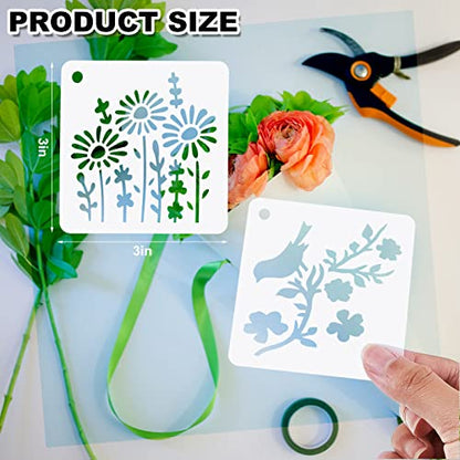 Teling 80 Pcs Flower Stencils Spring Bouquet Painting Stencils Reusable Wildflower Small Botanical Floral for Painting on Wood Wall Canvas Crafts Home Furniture Sign, 3 x 3 Inch - style: Wildflower