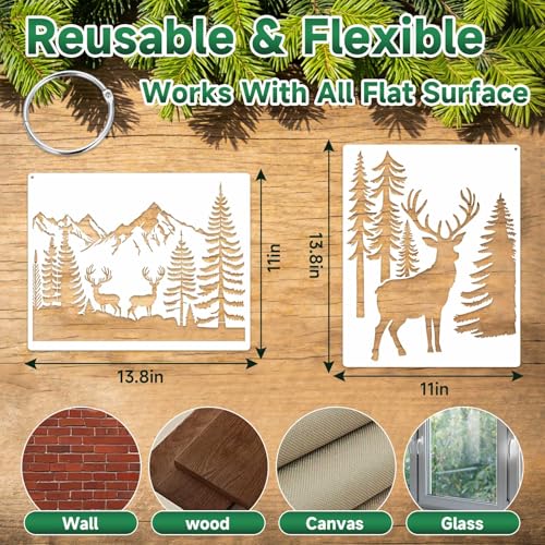 12 Pcs Large Wildlife Wood Burning Stencils, Mountain Bear Deer Wolf Horse Fish Templates, Reusable Drawing Animal Stencil for Painting on Wood DIY Crafts Canvas Wall Fabric(Animal) - style: Animal