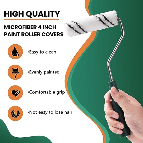Microfiber Paint Roller Covers, 24 Pack Paint Roller 4 Inch (3/8 Inch Nap), Paint Roller Frame, Small Paint Rollers for Painting Walls, Home Improvement Paint Supplies - color: 4 inch paint roller 24 pack