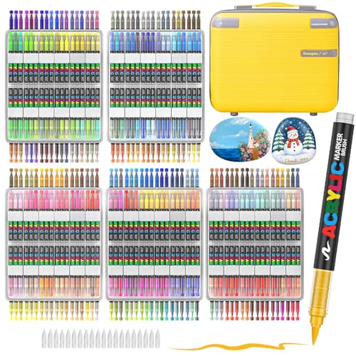 360 Colors Acrylic Paint Markers with a storage box, Soft Brush Tip Acrylic Markers for Adults, No Bleed Quick-Drying Waterproof Paint Markers for Rocks and crafts, Canvas, Wood, Glass - style: 360 colors