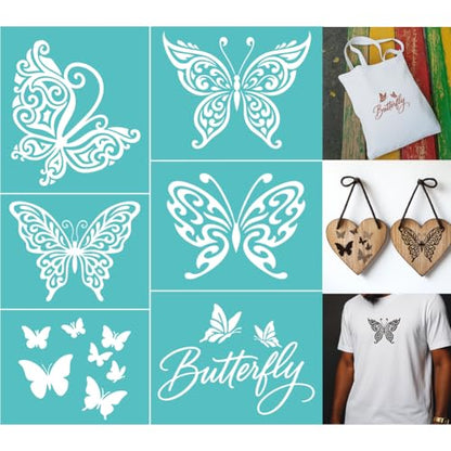 2 Sheets Butterfly Silk Screen Stencils, 8.7 x 11 Inch Self-Adhesive Silk Screen Printing Stencils Reusable Mesh Stencil for Painting on Wall, Wood, T-Shirt, Fabric, Home Craft Decor - style: Butterfly
