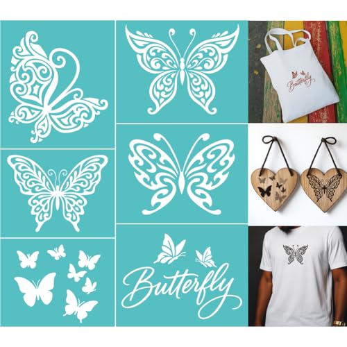 2 Sheets Butterfly Silk Screen Stencils, 8.7 x 11 Inch Self-Adhesive Silk Screen Printing Stencils Reusable Mesh Stencil for Painting on Wall, Wood, T-Shirt, Fabric, Home Craft Decor - style: Butterfly
