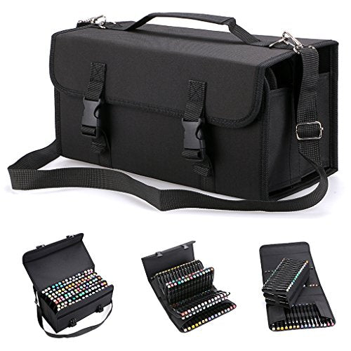 BTSKY New 120 Slots Marker Case Lipstick Organizer-Canvas Markers Holder for for Primascolor Markers and Sketch Markers (Black)