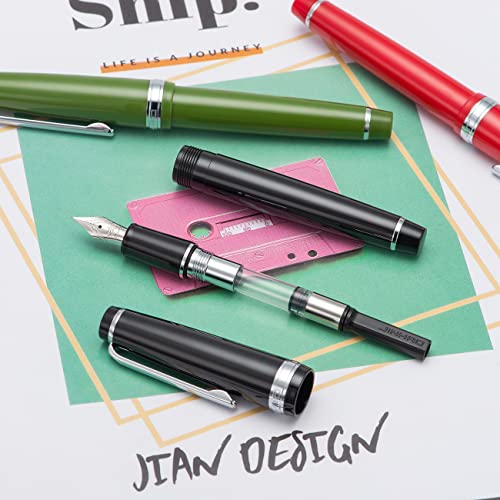 Jinhao 82 Black Acrylic Fountain Pen, Iridium Fine Nib Classic Design Smooth Writing Pen with Ink Converter (Silver Trim) - color: Black (Silver Trim), style: Fine (0.5 mm)