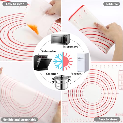 2 Pack Rolling Pin with a Silicone Baking Pastry Mat, Adjustable Rolling Pin with Thickness Rings, 17" Dough Roller for Baking Pizza, Pastry and Cookies, Kitchen Essential