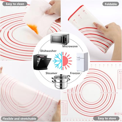 2 Pack Rolling Pin with a Silicone Baking Pastry Mat, Adjustable Rolling Pin with Thickness Rings, 17" Dough Roller for Baking Pizza, Pastry and Cookies, Kitchen Essential