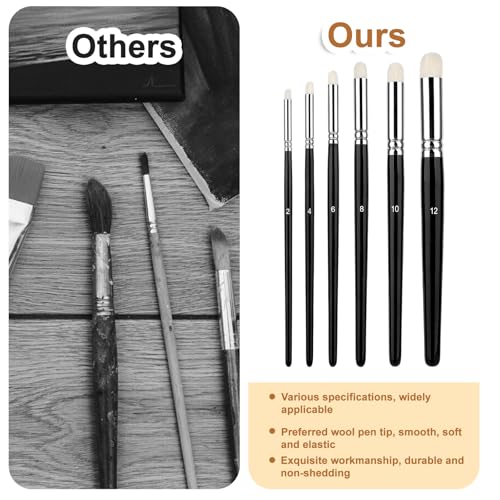 6 Pcs Dry Brush Set, Drybrush Set Round Detail Paint Brush for Model Ceramics Art Painting(2, 4, 6, 8, 10, 12)