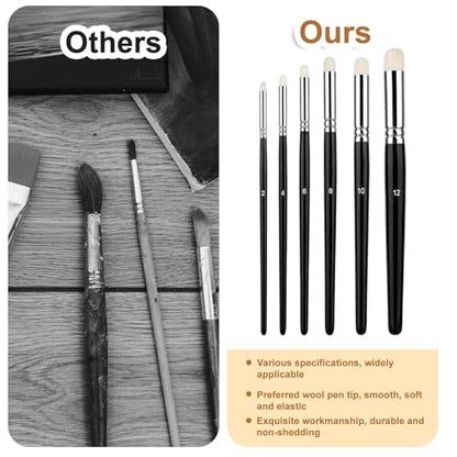 6 Pcs Dry Brush Set, Drybrush Set Round Detail Paint Brush for Model Ceramics Art Painting(2, 4, 6, 8, 10, 12)