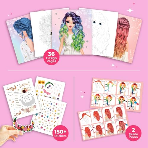 BSCOOL - Drawing, Coloring & Activity Book. Create Hairstyles with Stickers and Guides. Fashion Design Sketchbook for Kids 5 and up. Little Designer Book - Fashion Design for Kids. - color: Hairstyles Design Studio