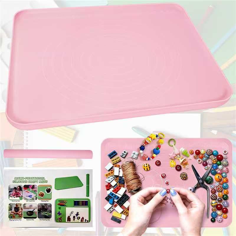 Silicone Art Mat for Crafts, Large 24x19.5 Inch Silicone Painting Mat & Craft Mat with Raised Edges for Artists, Jewelry Making, Playdough, Activities,Pink - color: Pink