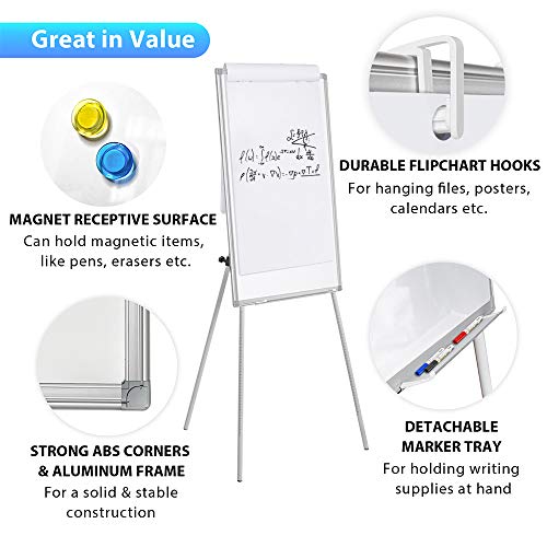 Easel Whiteboard - Magnetic Portable Dry Erase 40 x 28 Tripod Height Adjustable, Flipchart Easel Stand White Board for Office (40x28 White) - style: 40x28 White