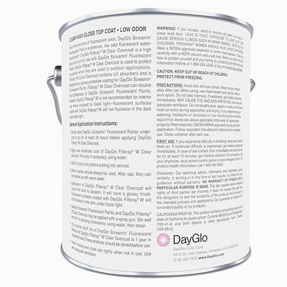 DayGlo Acrylic Latex Filteray UV Clear Coat for use with Screamin' SRX paints, Gallon - style: GA-Gallon