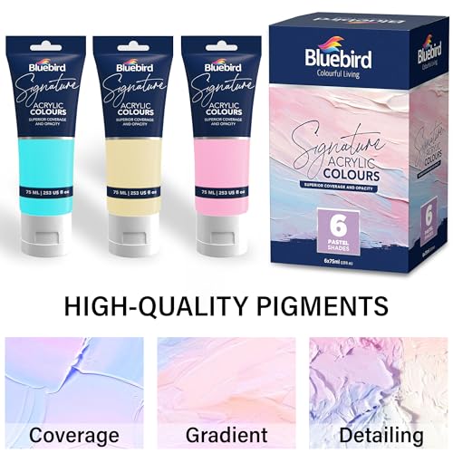 BLUEBIRD Signature Acrylic Paint Set, Pastel Colors, 6-Pack 2.5 Fl Oz each, Professional Acrylic Paints For Professionals, Adults, & Artists - color: Pastel