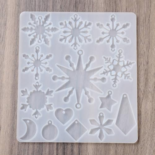 1PC Snowflake Pendant Silicone Molds Christmas Resin Epoxy Casting Molds for Earring Necklace Keychain Charms Pendants Jewelry Making DIY Gem Cabochon Craft Supplies White 131x117x4.5mm - color: White-25