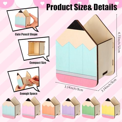 Zhehao 6pcs Pastel Pencil Shaped Pen Holders for Desk Back to School Wooden Pen Storage Organizer, Cute Desktop Pencil Cups, Stationery Pot Bulk for Back to School Teacher Classroom Office Supplies - style: Pencil
