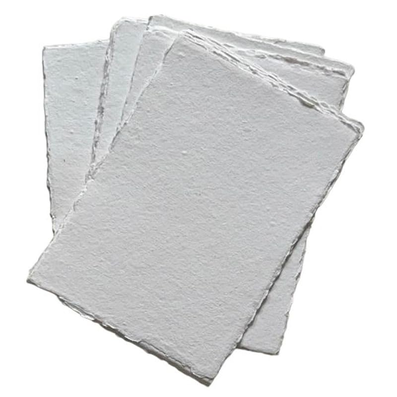 A5 Card Stock, 400 GSM Handmade Cotton Khadi/Lokta Paper Ideal for Drawing, Calligraphy, Sketch, Wedding Cards - Off-White by Deckle Papers-25 Sheets - size: 6x8"