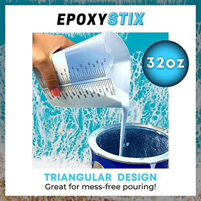[Pack of 10 with Mixing Sticks] EpoxyStix 32oz Triangular Paint/Epoxy Mixing Cups - Includes 20 Large Mixing Sticks - Ideal For Mixing and Precise Pouring - Measurements in Ounces and Cubic Centimeter - size: Pack of 10 with Mixing Sticks