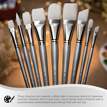 Silver Brush Limited SW-1587S Silverwhite Short Handle Angle Brushes with Soft Synthetic Taklon, 5pc Premium Artist Painting Bundle for Acrylics, Watercolor, Gauche, Ink, Dye, Craft Paint, & Tempera - style: 5 Pc, Short Handle Angles