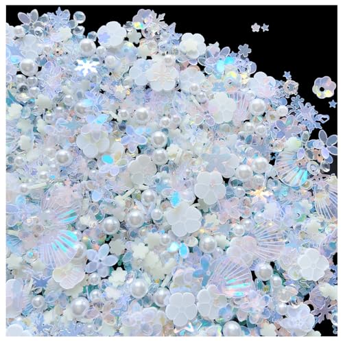 Sequins Holographic Polymer Clay Slices Nail Glitter 3D Holographic Snowflake Shell Butterfly Plum Blossom Nail Sequins Slices Polymer Clay Nail Decals for DIY Nail Decoration (White-51) - color: 51-White